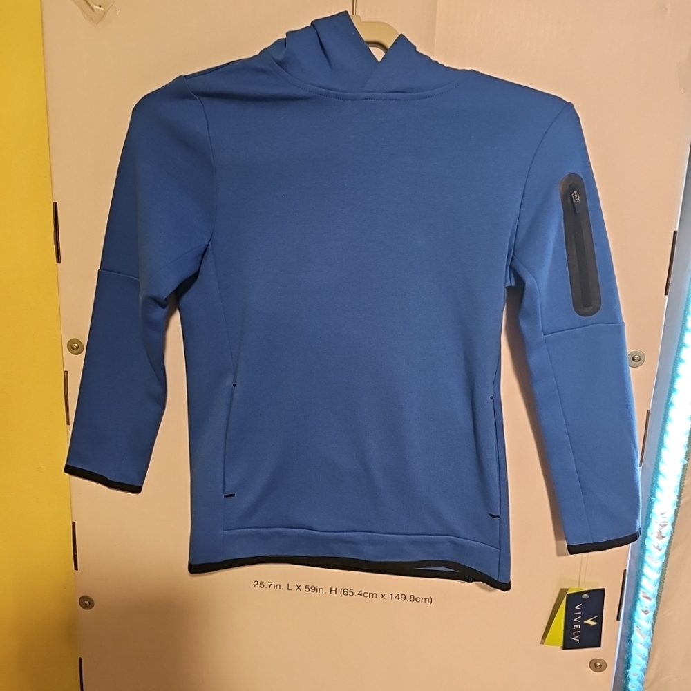 NWT Vively  Boys Size Medium (8) Blue Tech Hoodie Sweatshirt Fast Dri